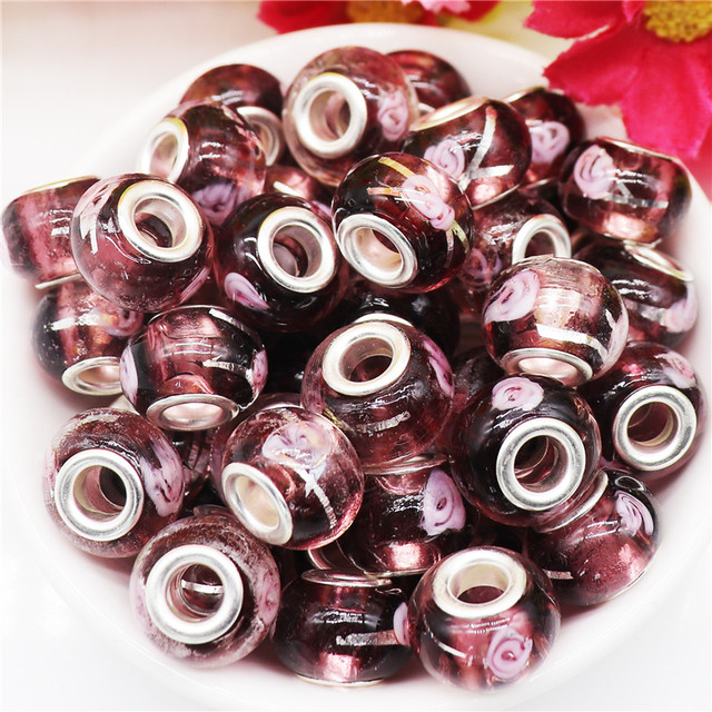 10Pcs Assorted Color Flower Big Hole European Craft Beads Large Hole Glass  Beads Charms for DIY Bracelet Jewelry Necklace Making - AliExpress